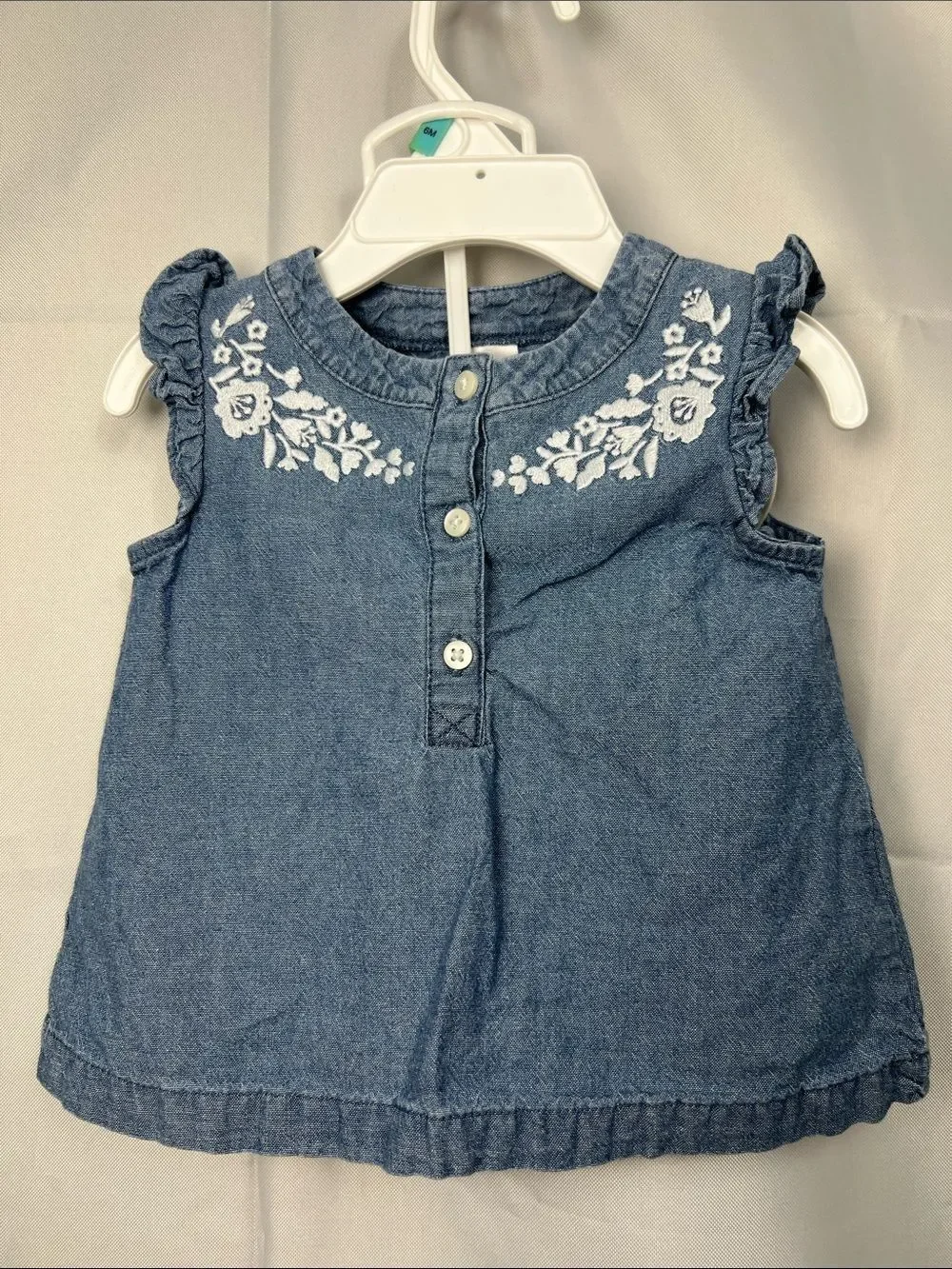 Carter’s blue chambray floral embroidered 2 piece matching set dress and bloomer